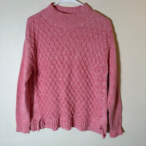 Talbots Sweaters - Talbots Cable Knit Mock Neck Sweater Pink Marled Textured Pullover Size Medium